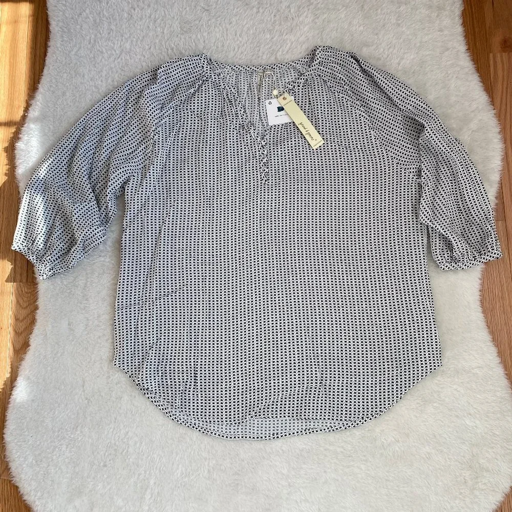 grand & greene, Women's 3/4 Sleeve Heart Pattern Blouse, Black/White, Size M